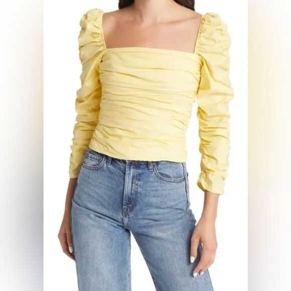 Reformation Joi Yellow Ruched Women's Top size 4 NWT - Picture 1 of 13